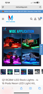 lot 27 image: Brand New MICTUNING Q1 RGBW LED Rock Lights 12-Pod Neon Light Kit with APP and Remote Control