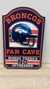 lot 37 image: Denver Broncos Fan Cave Wood Sign
