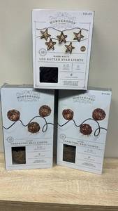 lot 54 image: Wondershop LED String Lights Bundle - Rattan Star & Grapevine Ball (3 Boxes)