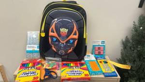 lot 68 image: All New back to school supplies Transformers Bumblebee Backpack with School Supplies Bundle