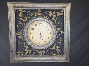 lot 22 image: Decorative Square Wall Clock with Gold Leaf Scrollwork
