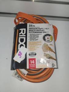 lot 38 image: RIDGID 25 ft Contractor Grade IndoorOutdoor Multi-Outlet Extension Cord