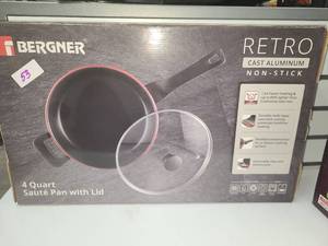 lot 53 image: Bergner Retro Cast Aluminum Non-Stick 4 Quart Saute Pan with Lid