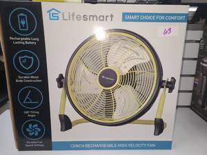 lot 63 image: Lifesmart 12-Inch Rechargeable High Velocity Floor Fan