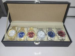 lot 69 image: Set of 6 Iced Out Crystal-Studded Mens Watches with Display Box