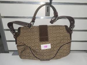lot 70 image: Coach Signature Canvas Shoulder Bag with Suede Trim