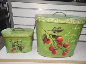 lot 84 image: French Country Style Metal Storage Tins Set of 2