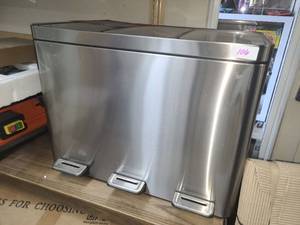 lot 106 image: BRAND NEW Stainless Steel Triple Compartment Step Trash Can