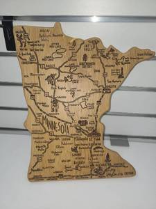 lot 110 image: Minnesota State Shape Wood Engraved Cutting Board