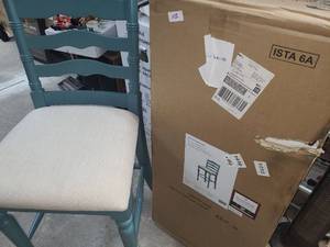 lot 112 image: Teal Ladder-Back Dining Chair with Upholstered Seat