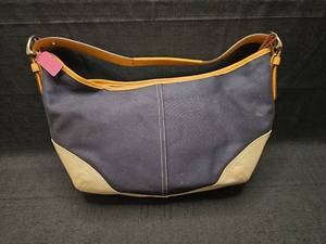 lot 50864 image: Coach Hobo Shoulder Bag Navy Blue with Tan Leather Trim No. A3J-9513