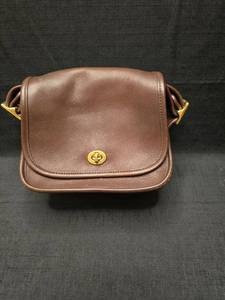 Coach Brown Leather Crossbody Shoulder Bag with Brass Hardware