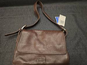 lot 50871 image: Tommy Hilfiger Pebble Leather EW Flap Crossbody Bag in Chocolate Brown