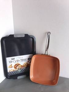 lot 116 image: Non-Stick Cookware Set, Ceramic Cookie Sheet & Square Fry Pan