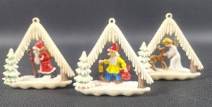 lot 1 image: THREE VINTAGE West Germany Diorama Ornaments. Angel & Deer, Father Christmas and Hard To Find Gnome