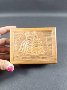 lot 13 image: Wood Carved Box with Sailing Ship