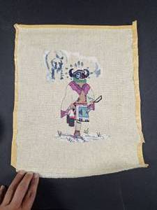 lot 17 image: Hand-Embroidered Needlepoint Canvas with Decorative Geometric Design