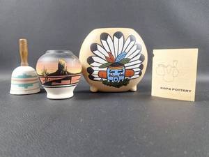 lot 23 image: Kopa Pottery, T. Benelly Vase, & Bell