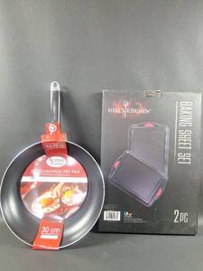 lot 89 image: NIP Alpine Cuisine 30cm Aluminium Fry Pan & Hells Kitchen 2pc Baking Sheet Set
