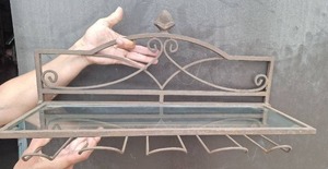 lot 36 image: Decorative Metal and Glass Wall-Mount Bar Shelf with Scrollwork Design and Glass Rack