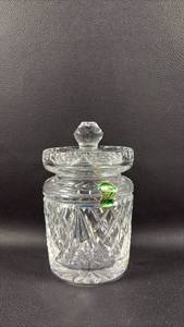 lot 46 image: Waterford (with ID sticker) Cut Crystal Condiment Jar Approximately 4.5 inches tall