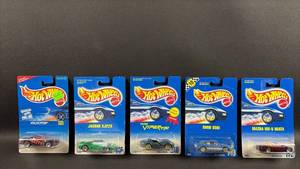 lot 47 image: Hot Wheels Lot of 5 Die-Cast Cars Velocitor Jaguar XJ220 Viper BMW Mazda