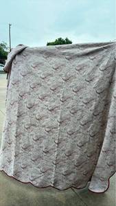lot 50 image: Better Homes and Gardens Queen Quilted Bedspread with Scrollwork Pattern and Dark Red Mosquito Netting