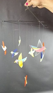 lot 66 image: Made in Japan Vintage Paper and Felt Colorful Flying Birds Hanging Mobile