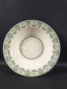 lot 75 image: Vintage 10 inch Serving Bowl with Green Ornamental Border Pattern
