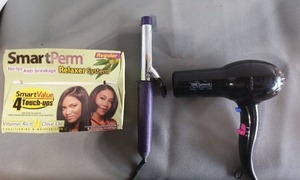 lot 138 image: Hair Dryer, Curling Iron, and SmartPerm Relaxer System Bundle (4)