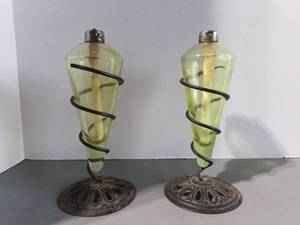 lot 156 image: Glass Cone Tiki Torches In Metal Holders About 6 Inches Tall