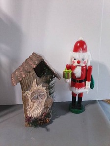 lot 160 image: Santa Figure Wooden Cabin Decoration & Nutcracker