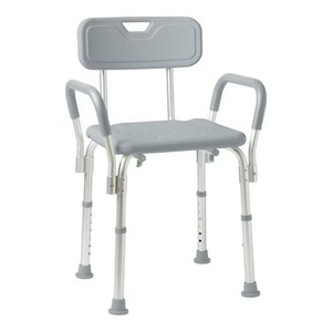 lot 1209 image: Medline Shower Aluminum Chair with Back & Padded Arms 350 lb Capacity Gray