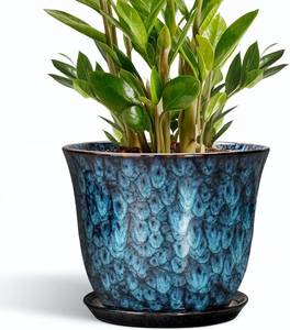 lot 1217 image: $50 10 Inch Ceramic Plant Pot with Drainage Hole & Saucer, Blue