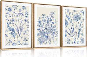 lot 1242 image: $89 KAIRNE Navy Blue & White Floral Framed Canvas Wall Art Set, 16 x 24 x 3