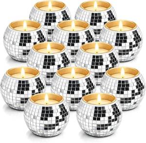 lot 1249 image: 12 Pcs Disco Ball Candle Holders, Glass Mirror Decor for Weddings, Parties