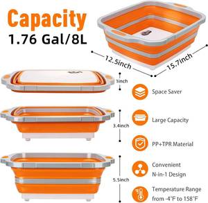 lot 1264 image: 8L Collapsible BBQ Prep Tub with Locking Lid & Cutting Board