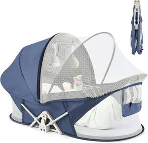 lot 1279 image: $66 ISELECTOR Portable Baby Bassinet Travel Bed with Mosquito Net &amp Sunshade