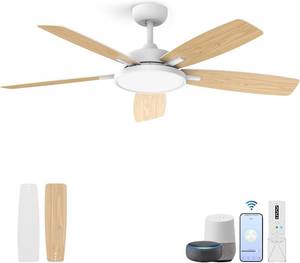 lot 1301 image: $120 Roomratv 52in Ceiling Fans with Lights, Dimmable LED, GoogleAlexa