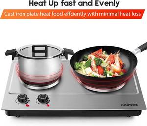 lot 1302 image: $60 CUSIMAX 1800W Double Hot Plate, Stainless Countertop Electric Burner C1