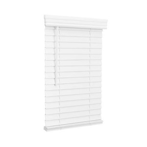 lot 1303 image: $60 Lotus &amp Windoware Cordless 2 Faux Wood Blind, 34W x 60L, Bright White