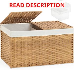 lot 1337 image: $48 SETVSON Storage Basket with Lid Rattan, 65 L, 22x13x13.8 in, Foldable