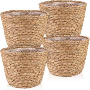 lot 1344 image: 4 Pcs Seagrass Planter Baskets with Plastic Lining for IndoorOutdoor Plant