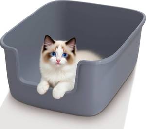 lot 1347 image: Vealind Large Cat Litter Box High Sided Deep Tall 50 40 22 cm Grey