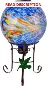 lot 1351 image: $56 10 Solar Gazing Ball with Hummingbird Stand Glass Globe, Blue