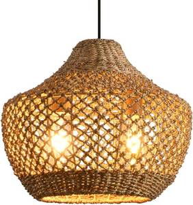 lot 1362 image: $122 15.4 Rattan Pendant Light, Boho Hand-Woven Seagrass Chandelier