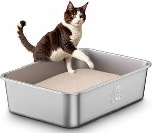 lot 1365 image: Qiuma Stainless Steel Litter Box, Large with High Sides, 19.5x13.6x5.9 in