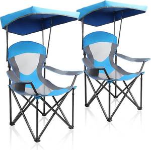 lot 1370 image: $120 ALPHA CAMP Heavy Duty Canopy Camping Chair, 350 lb, 2-Pack, Enamel Blu