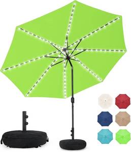 lot 1374 image: $75 Sundale Solar LED Patio Umbrella with Sand Bag Base, Tilt &amp Crank, Green