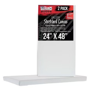 lot 1379 image: $100 U.S. Art Supply 24 x 48 Gallery Depth Canvas 2-Pack, Gesso-Primed